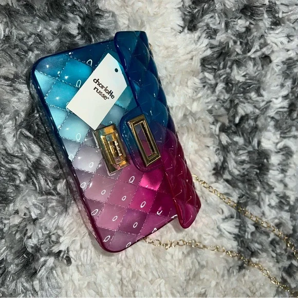 Charlotte Russe Jelly Transparent Blue Pink Crossbody Purse - Picture 3 of 6